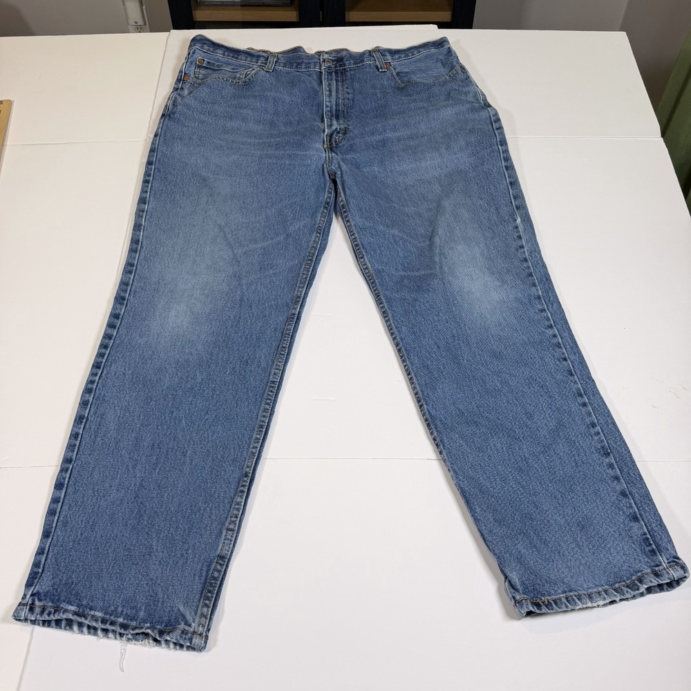 Levi's 550 Men 40x30 Blue Denim Whiskered Red Tab Low Waist Stretch Straight Leg